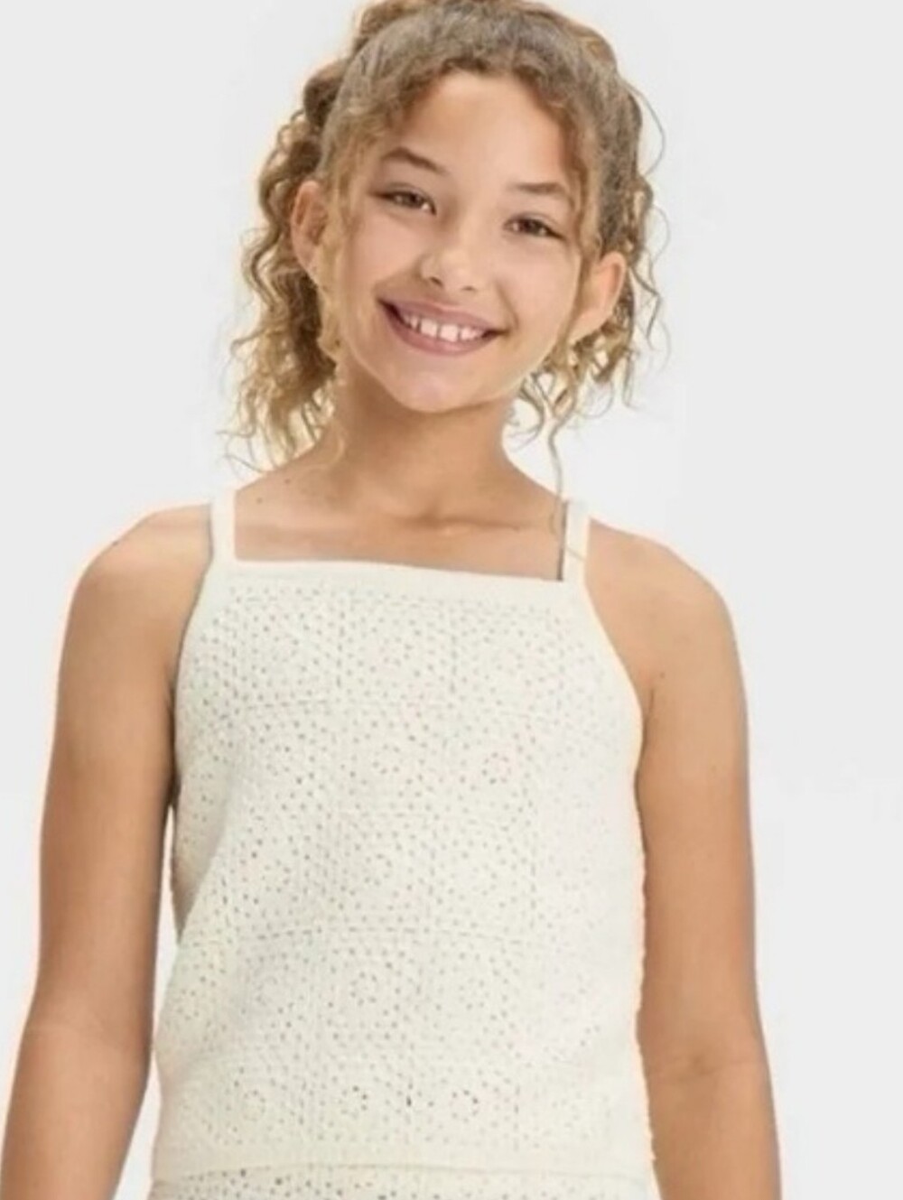 Girls' Crochet Knit Granny Square Tank Top Natural White Art Class M(7/8)